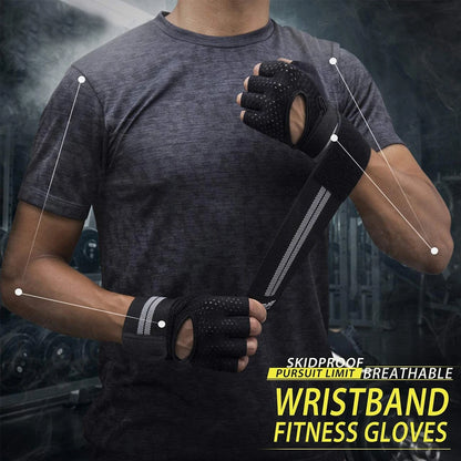 1Pair Half Finger Gym Fitness Gloves with Wrist Wrap Support