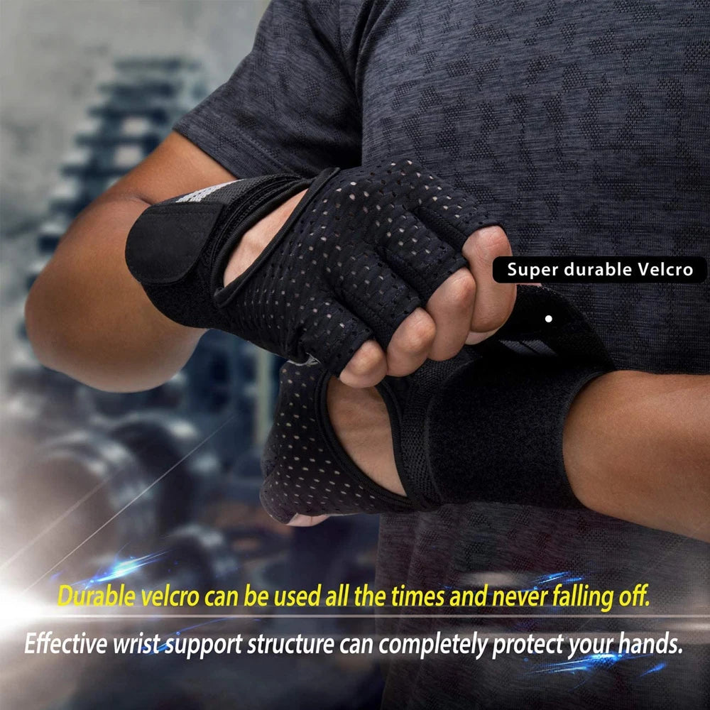 1Pair Half Finger Gym Fitness Gloves with Wrist Wrap Support