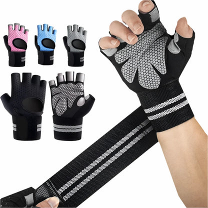 1Pair Half Finger Gym Fitness Gloves with Wrist Wrap Support