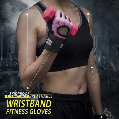 1Pair Half Finger Gym Fitness Gloves with Wrist Wrap Support