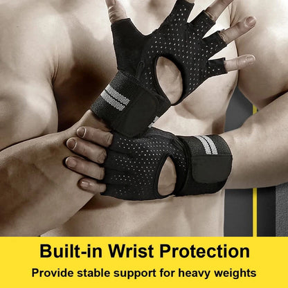 1Pair Half Finger Gym Fitness Gloves with Wrist Wrap Support