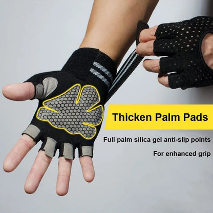 1Pair Half Finger Gym Fitness Gloves with Wrist Wrap Support